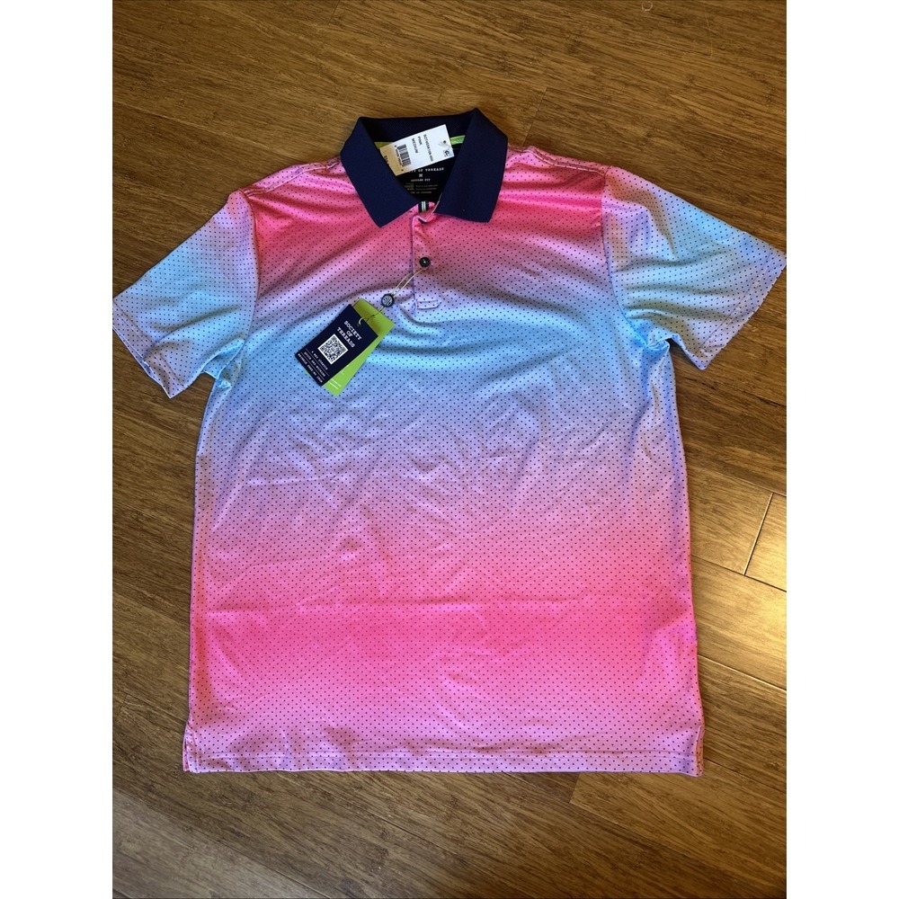 NWT  Society of Threads Men Intelli Fresh‎ Polo T-Shirt Pink Spotted Size Medium